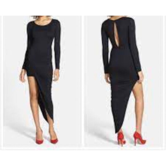 ASTR Womens Medium Black Asymmetrical Hem Hi Low Jersey Bodycon Dress Stretch - Picture 1 of 11